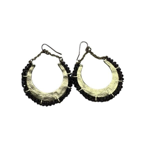 Beautiful BOHO gold tone and healing amethyst hoop earrings barely worn EUC - Picture 3 of 8